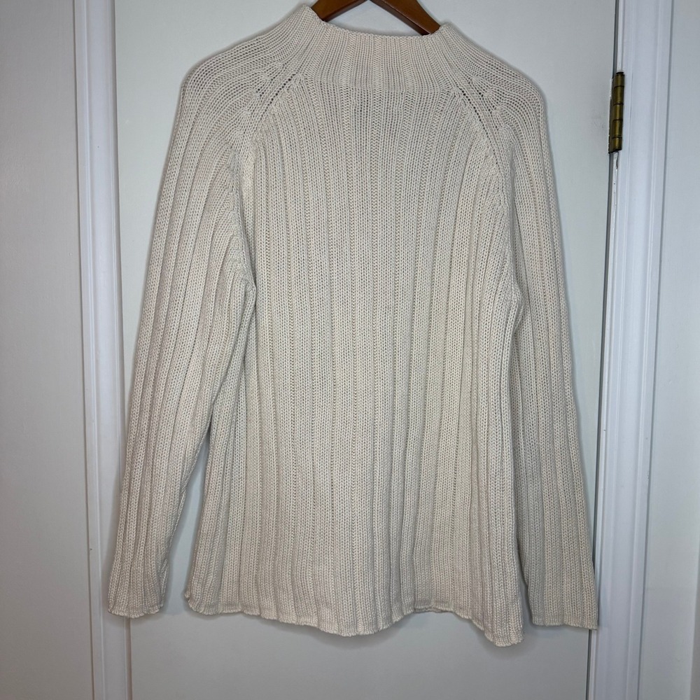 Lands End Cream Ribbed Mock Neck Long Sleeve Sweater Size L 14-16 - Picture 4 of 8